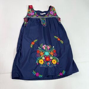 Erica Maree Mini Dress Womens Medium Blue Floral Embroidered Mexican Sleeveless